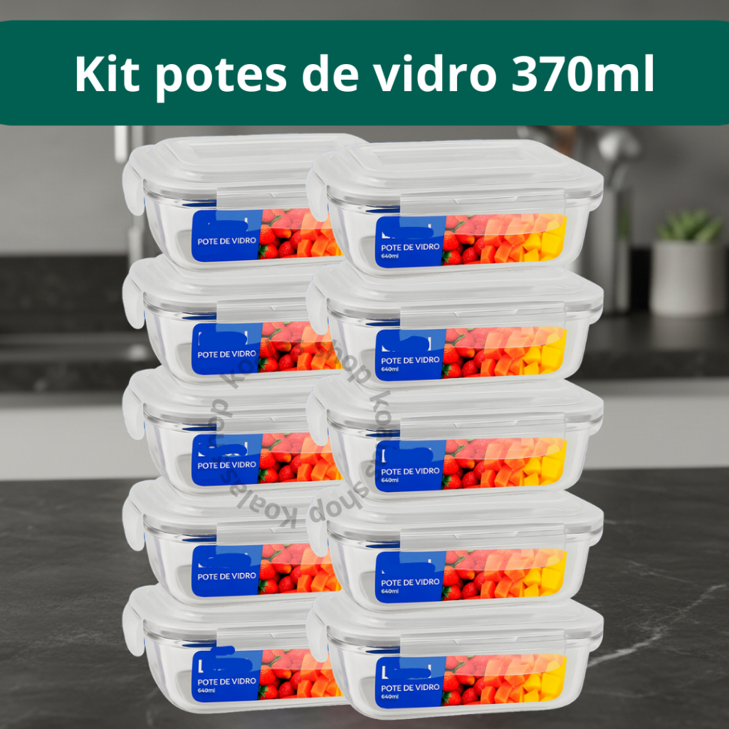 Kit 10 Potes de Vidro 370ml Hermético ou 2 unidade de Marmita Fit com Tampa 4 Travas em Oferta na Shopee