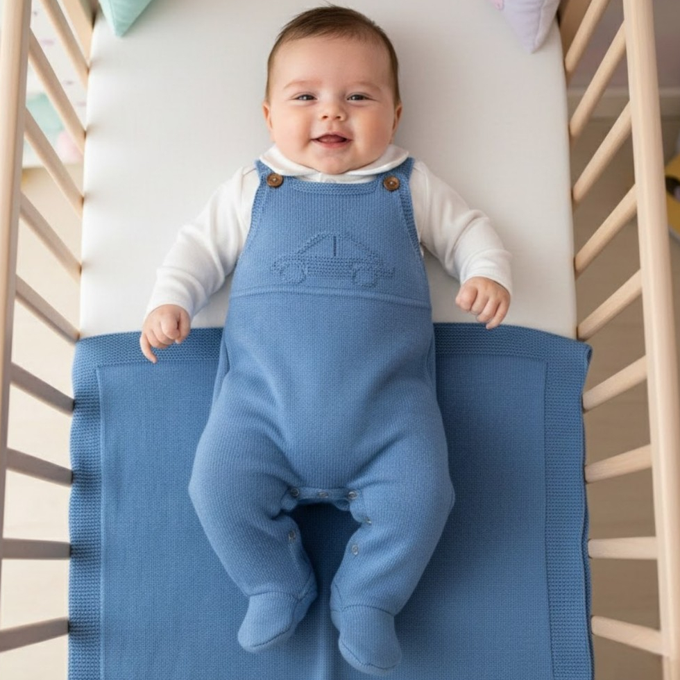 Saída Maternidade Menino Tricô Carro Anjinho em Oferta na Shopee