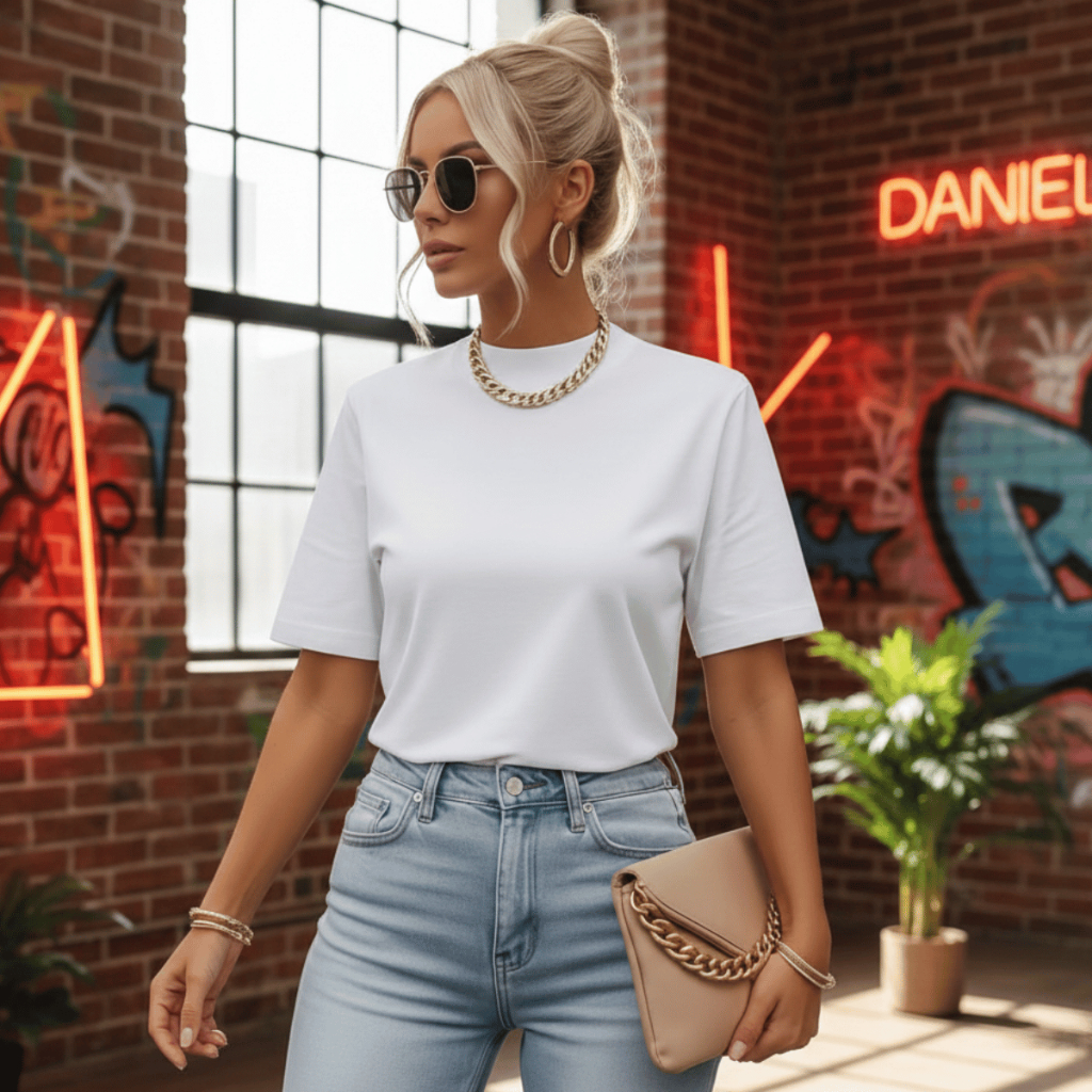 T-Shirt Feminina Gola Alta Com Manga Oversized Algodão Menegotti Básica Camiseta Moda Estilosa Preta Marrom Branca em Oferta na Shopee