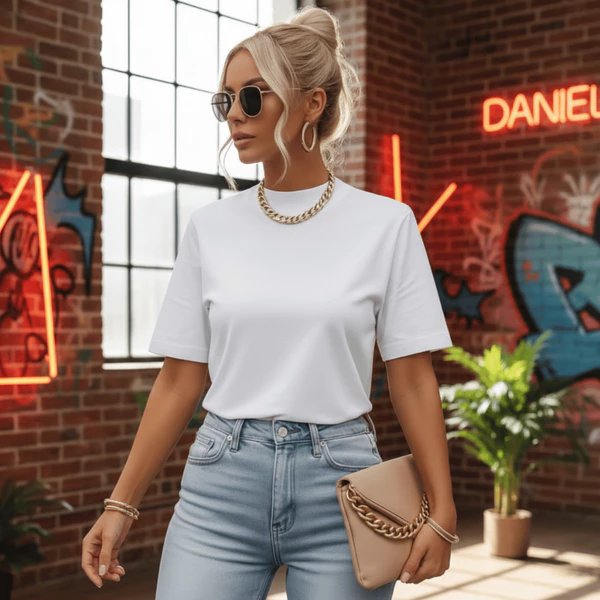 T-Shirt Feminina Gola Alta Com Manga Oversized Algodão Menegotti Básica Camiseta Moda Estilosa Preta Marrom Branca