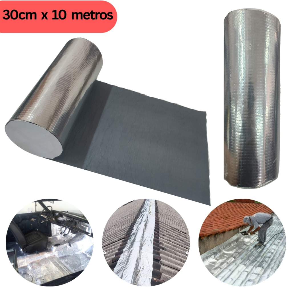 Manta Asfáltica 30cm x 10m Auto Adesiva Aluminizada Multiuso Telhado Furos Toldos Calhas