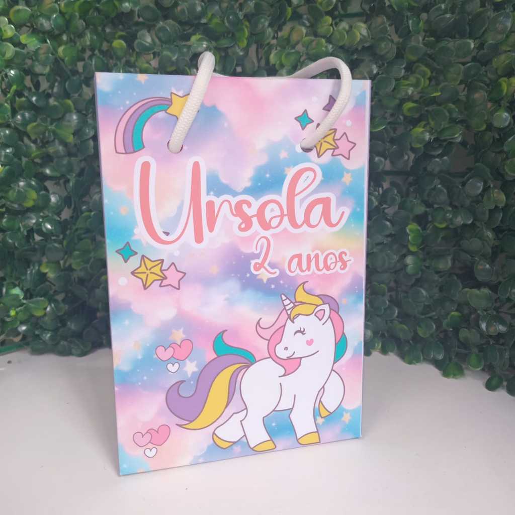 Sacolinha Personalizada Unicornio PEGUE E MONTE Lembrancinha Surpresa para Festa