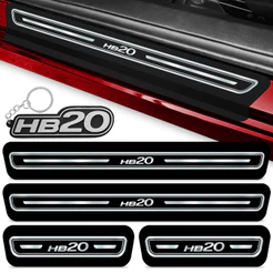 Kit Soleira Porta Hb20 2013 A 2022 Preto Cromado Chaveiro