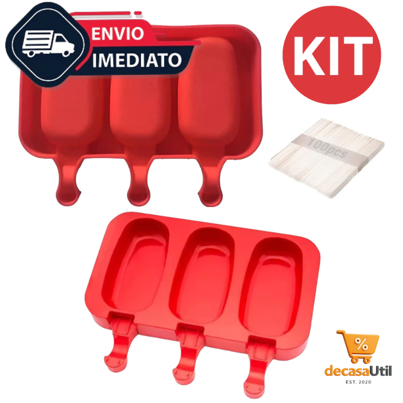 Forma Molde Para Sorvete Picolé Silicone mais 100 Palitos 6 Sorvete em Oferta na Shopee