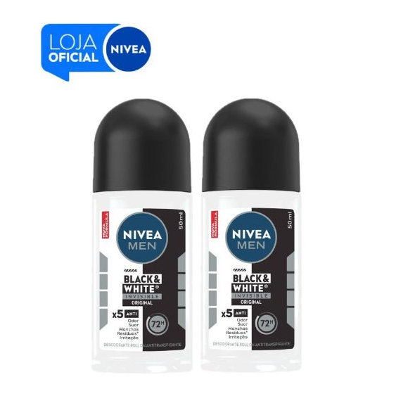 NIVEA KIT Desodorantes Antitranspirante Roll On NIVEA Men Invisible for Black & White 50ml BBB 26