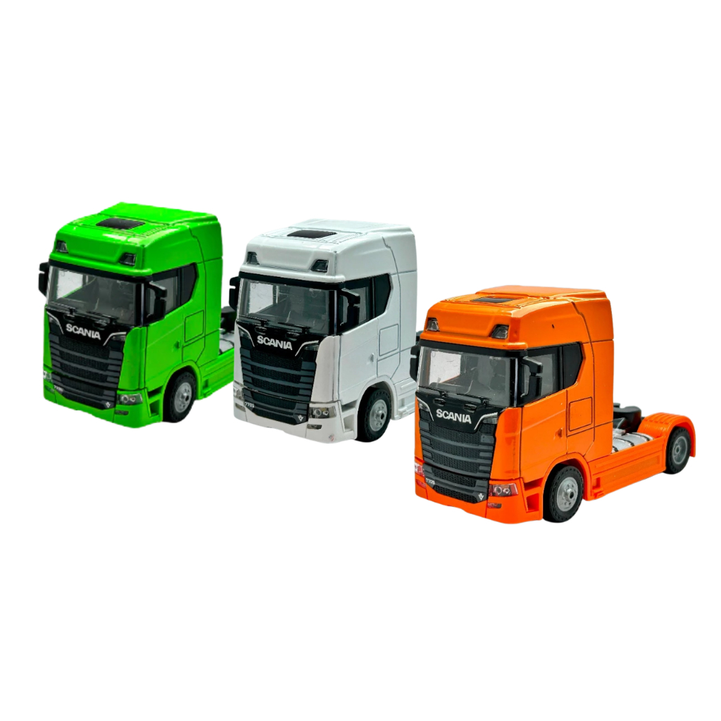 Caminhão Miniatura Metal Scania 770S 1:32 com Fricção Basculante Decorativo e Presenteável