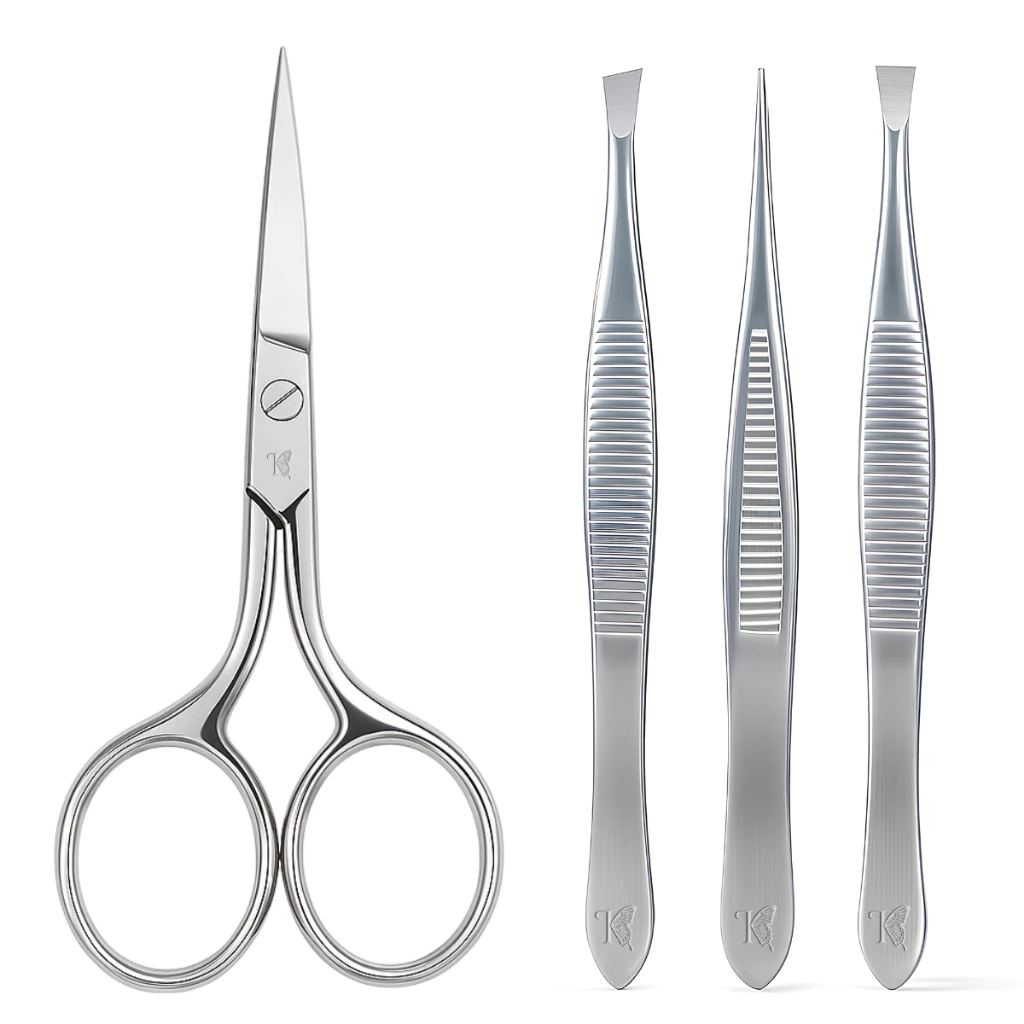 Kit Profissional Sobrancelha Pinça Reta Chanfrada Fina + Tesoura Sobrancelha Cílios Reta em Oferta na Shopee