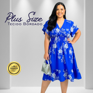 Vestido Plus Size Curto Midi Feminino Festa Bordado Floral em Oferta na Shopee