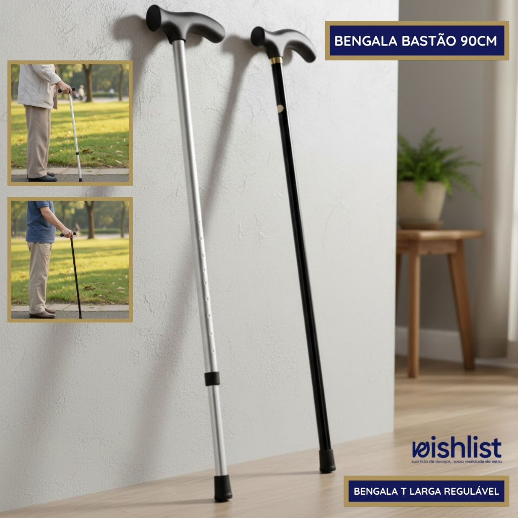 Bengala de Alumínio Bengala Ortopédica Regulável Bengala com punhal Altura 90cm