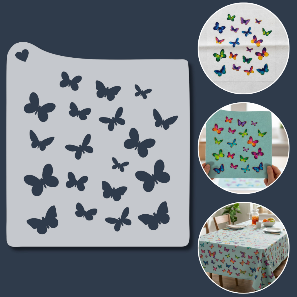 Stencil para Pintura Borboletas Jardim Aves Molde Artesanato Tecido Decoração Pano Mdf Parede Vaso