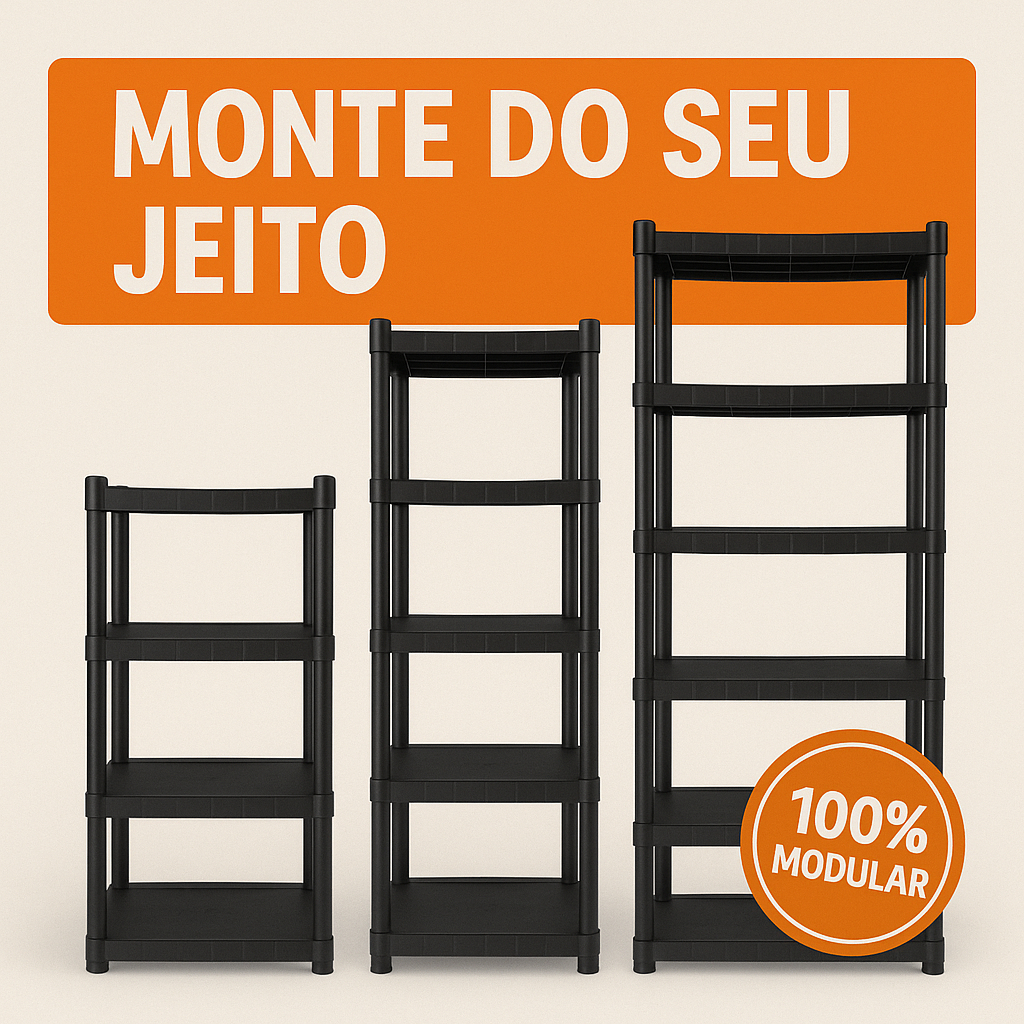 Estante Modular Multiuso Organizadora Plástico Reforçado Resistente Até 7 Prateleiras 3 4 5 Andares Escolha a sua