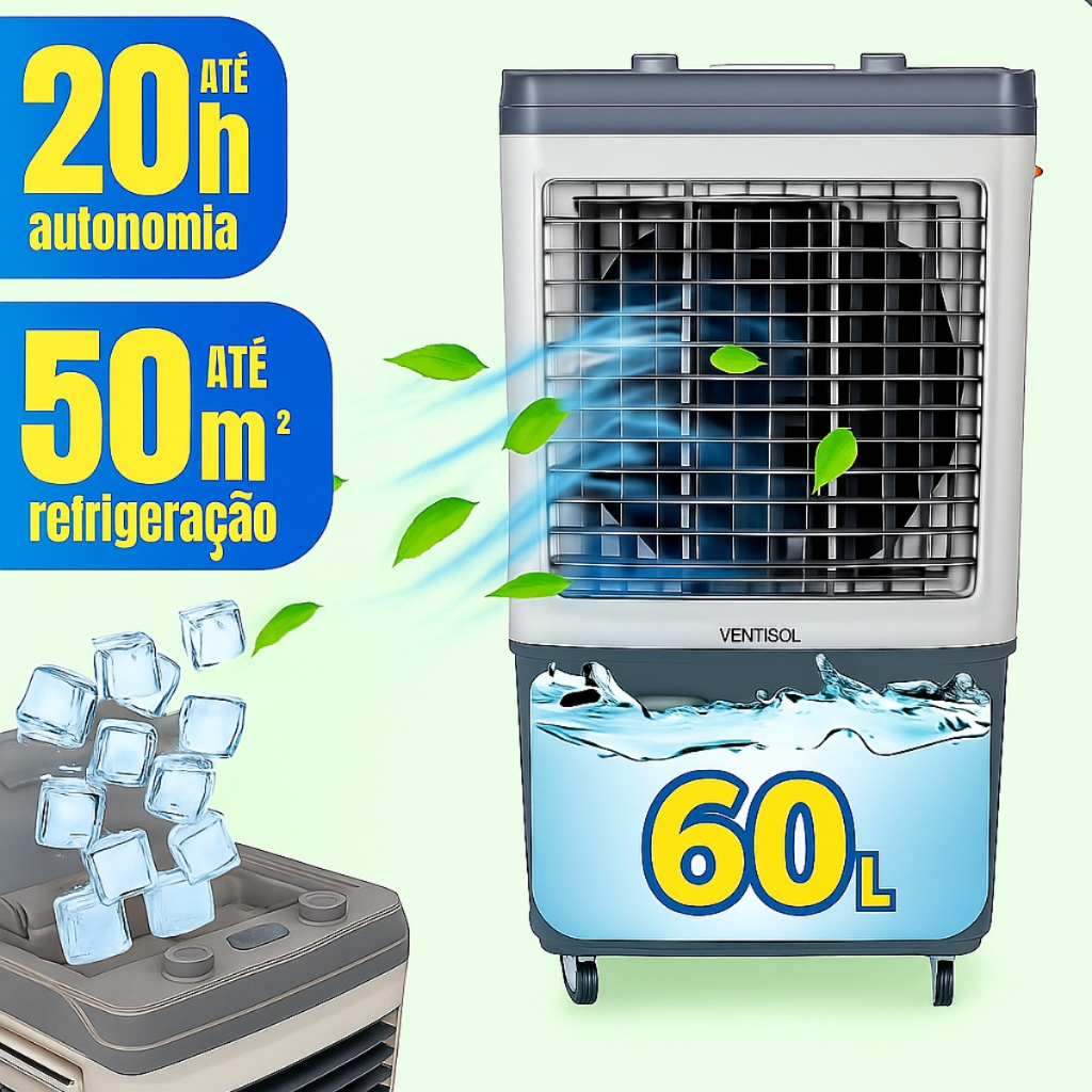 Imagem Climatizador 60 Litros Ar Frio Ventisol Portatil 110v / 220v Umidificador Grande