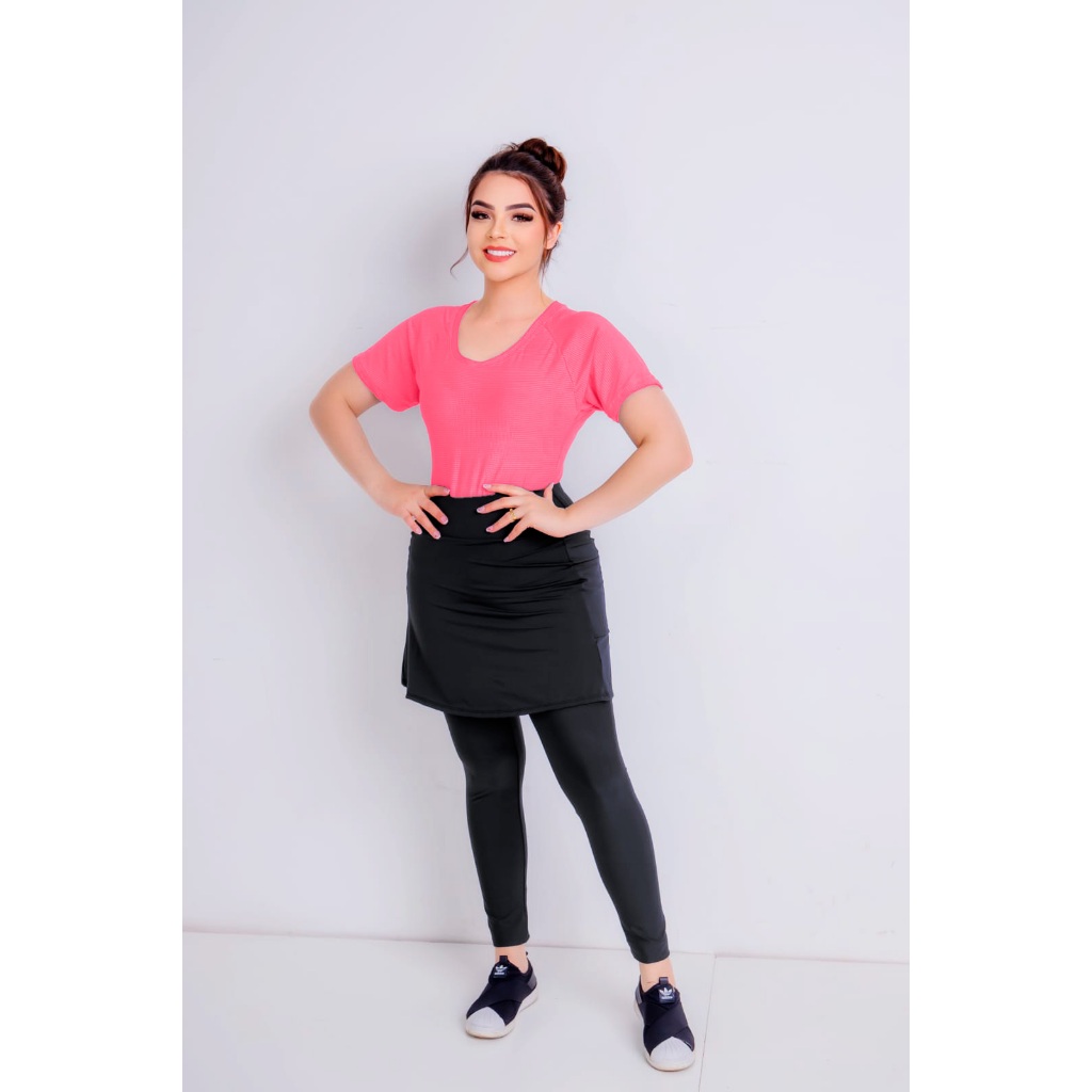Calça Saia e T-Shirt - Conjunto moda fitness evangélica em Oferta na Shopee