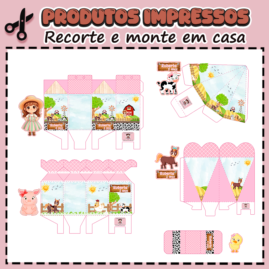 25 Caixinhas Personalizadas Kit Festa infantil Tema Fazendinha Rosa Aniversário Lembrancinhas