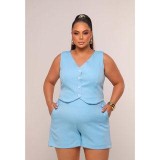 Conjunto Alfaiataria Feminino Short Com Elástico E Colete Plus Size Sofisticação E Conforto em Oferta na Shopee