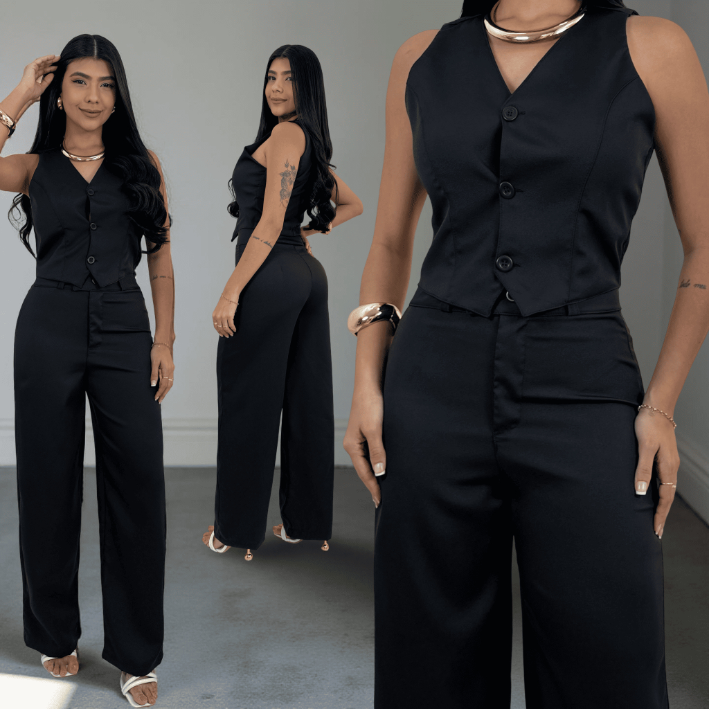 Conjunto Alfaiataria Liso Social Pantalona Trabalho Elegante em Oferta na Shopee