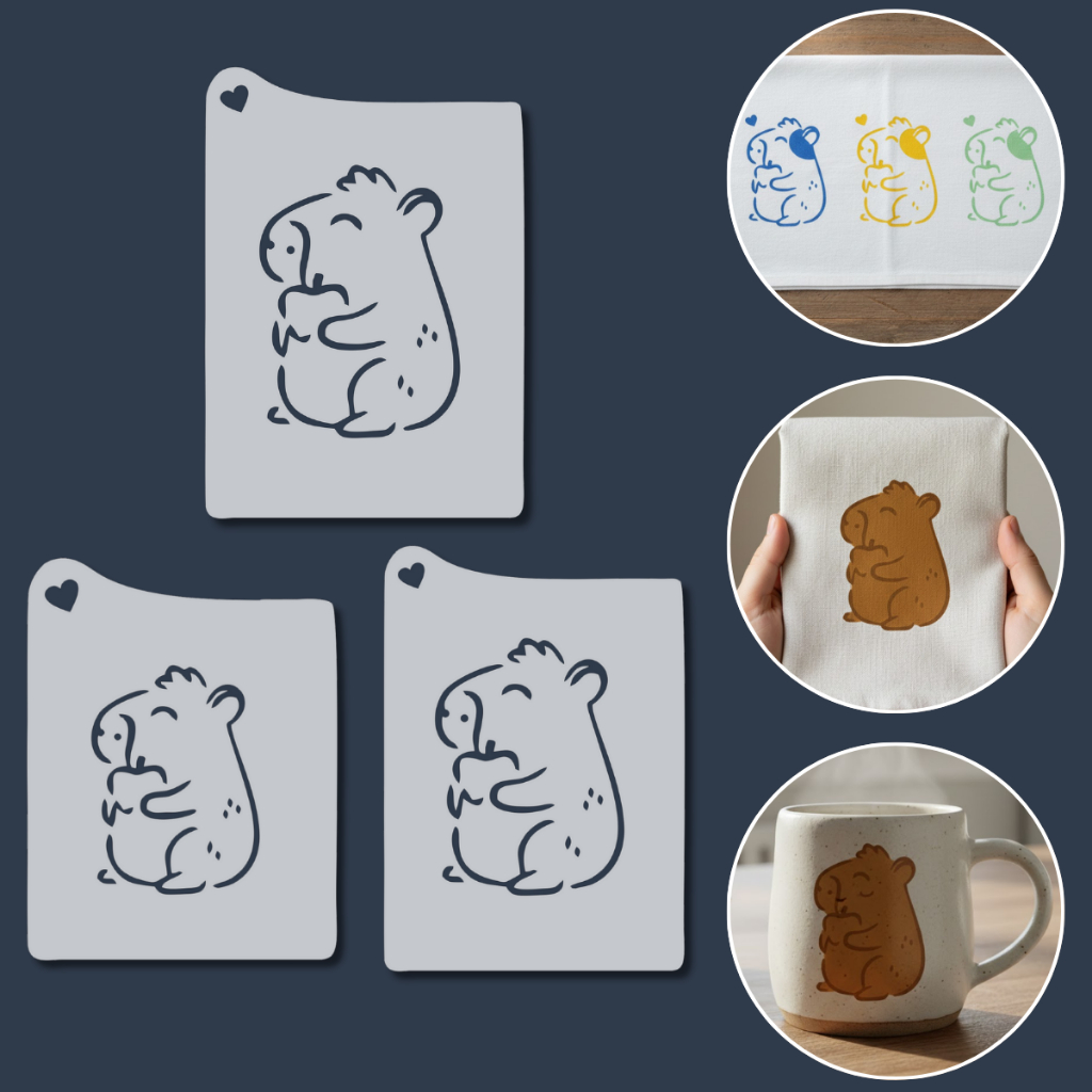 Kit Stencil Moldes Animais Capivaras para Pintura Tecido Artesanato Decoração Bolos Caixas Sacolas