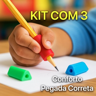 Kit 3 Pegadores de Lápis – Correção da Escrita Infantil / Crianças – Triangular Borracha Silicone em Oferta na Shopee