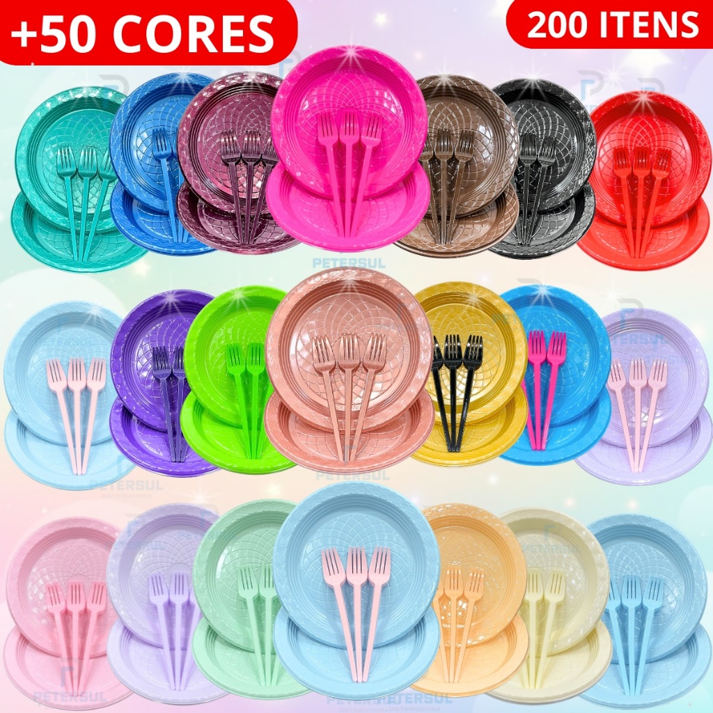 Kit 200 Itens Pratinho Garfinho Descartáveis Para Festas Aniversário 100 Pratos 100 Garfos Bolo Sobremesa