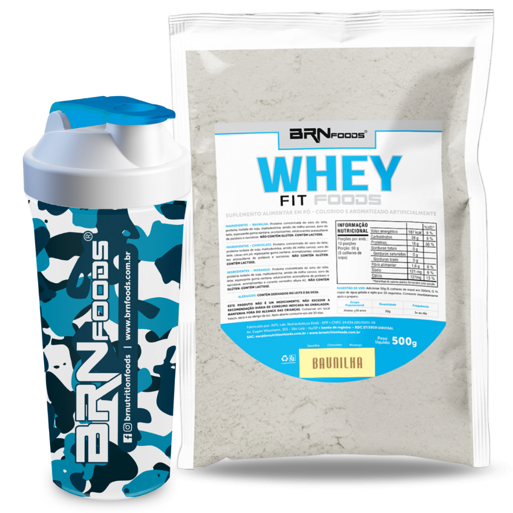 Kit Whey Protein Concentrado em Blend Proteico 500g + Coqueteleira 600ml - BRN Foods em Oferta na Shopee