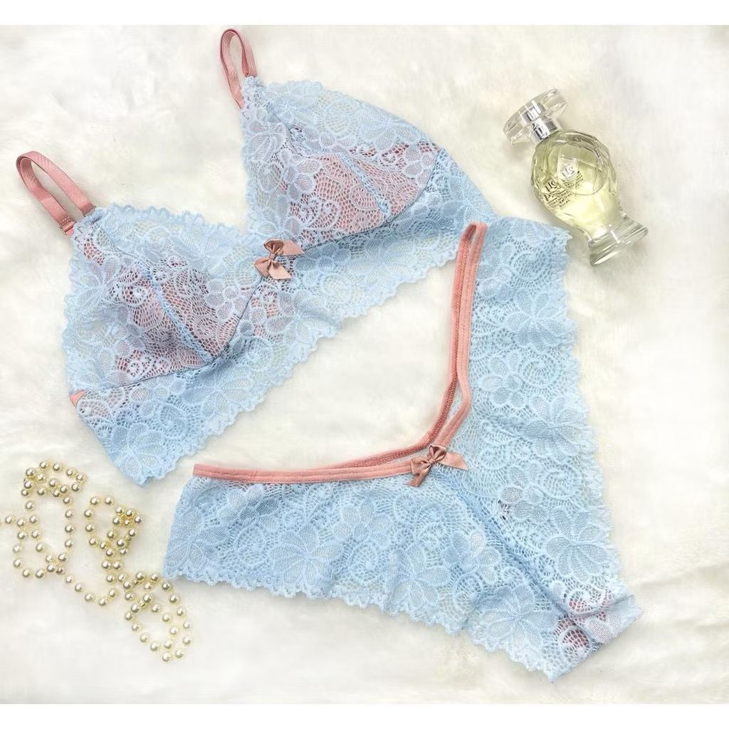 Kit 3 Conjunto Lingerie Calcinha e Sutiã Sem Bojo Renda Diversas Cores Sexy Bicolor