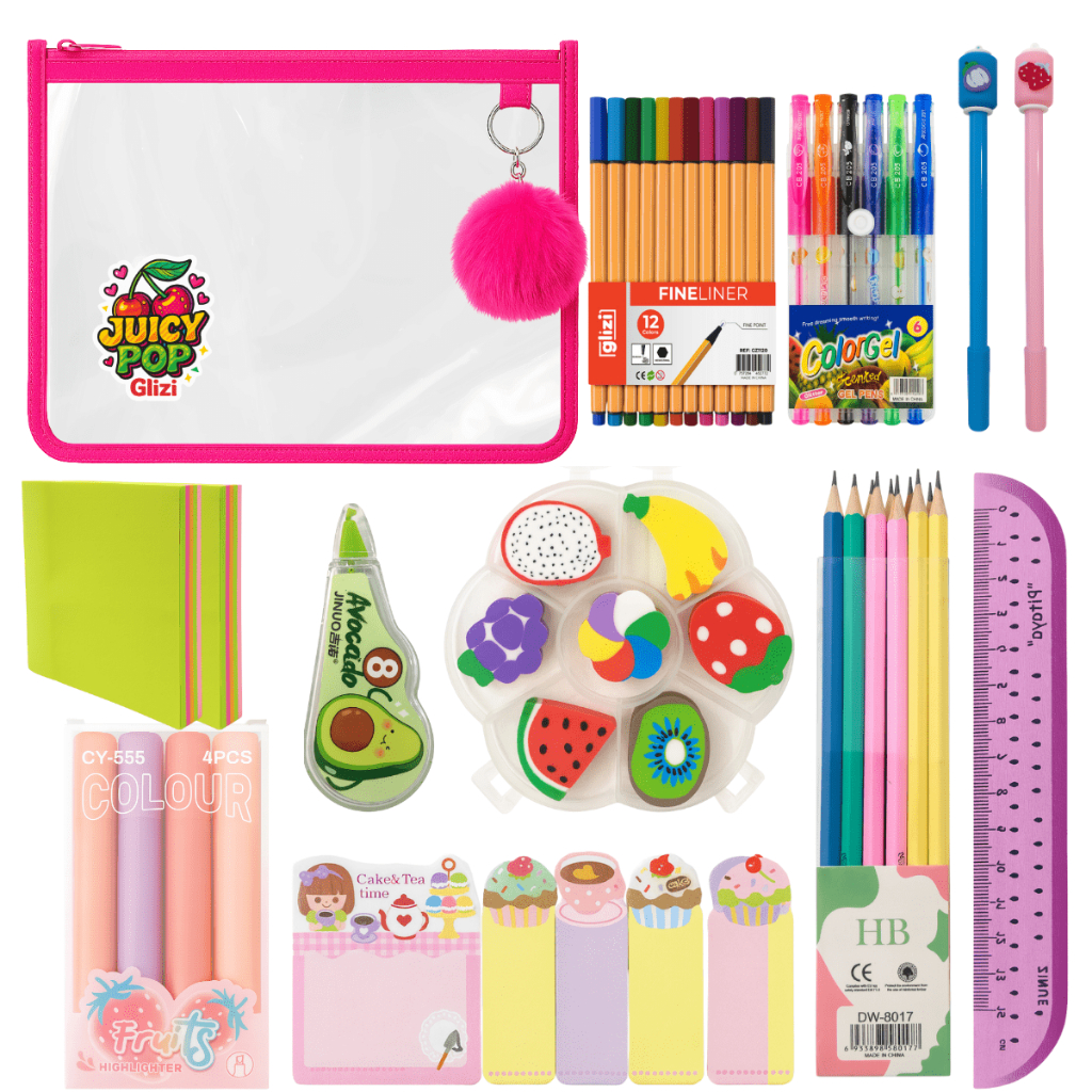 Kit Escolar Glizi Juicy Pop - Estojo + Canetas + Marca Texto + Itens Diversos Futinhas em Oferta na Shopee