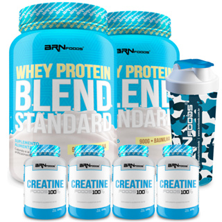 Kit 2x Blend Standard 900g + 4x Creatina 100% Pura 100g + Coqueteleira 600ml - BRN Foods em Oferta na Shopee