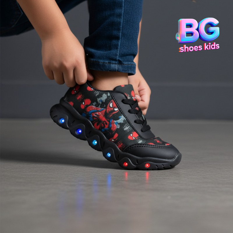 Tênis Luizinha Infantil Menino Homem Aranha Com Led Confortável Escolar Passeio