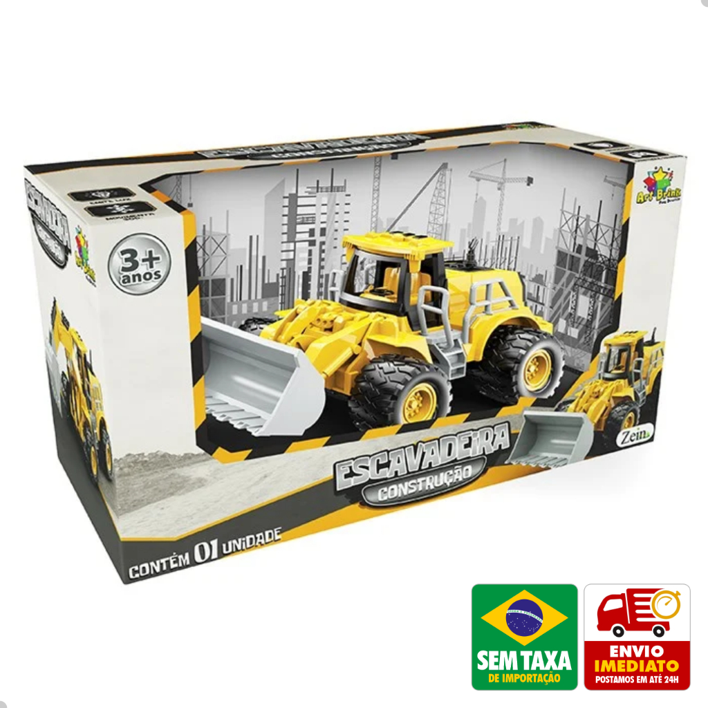 Escavadeira e Pá Carregadeira Controle Remoto 7 Funções 1:22 Trator Brinquedo Construção