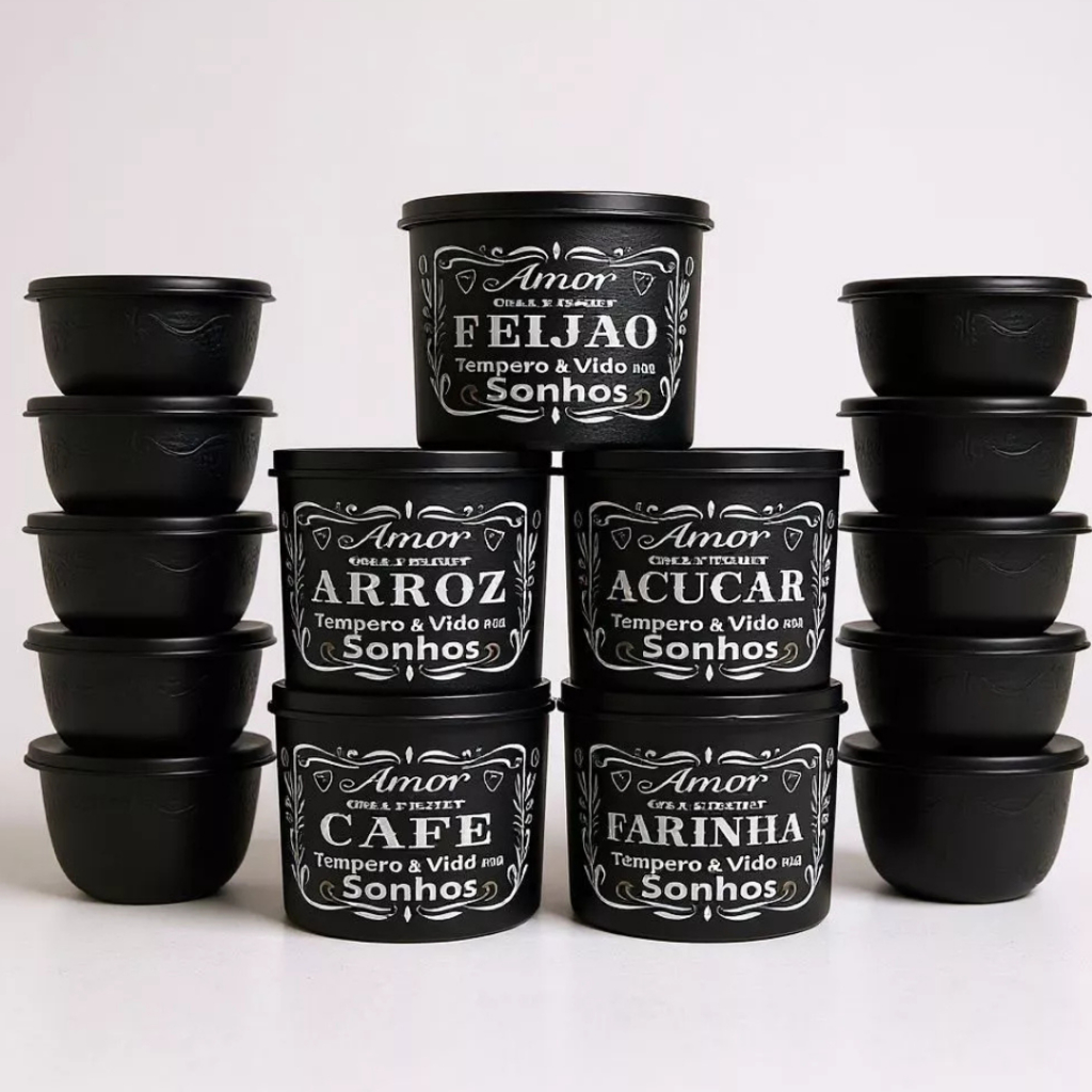 Kit Com 15 potes Plásticos Herméticos para cozinha Grande Mantimentos