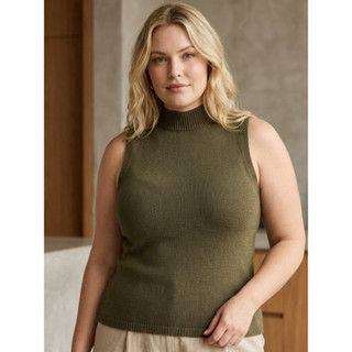 Blusa Garrafinha Premium Modal Plus Size Feminina Tricot Gola Alta Cacharrel Sem Manga P M G GG e G1