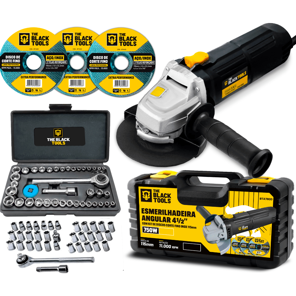 Esmerilhadeira Lixadeira Angular 4.1/2 780w Com Maleta e 3 Discos + Jogo De Soquetes 40 Peças em Oferta na Shopee
