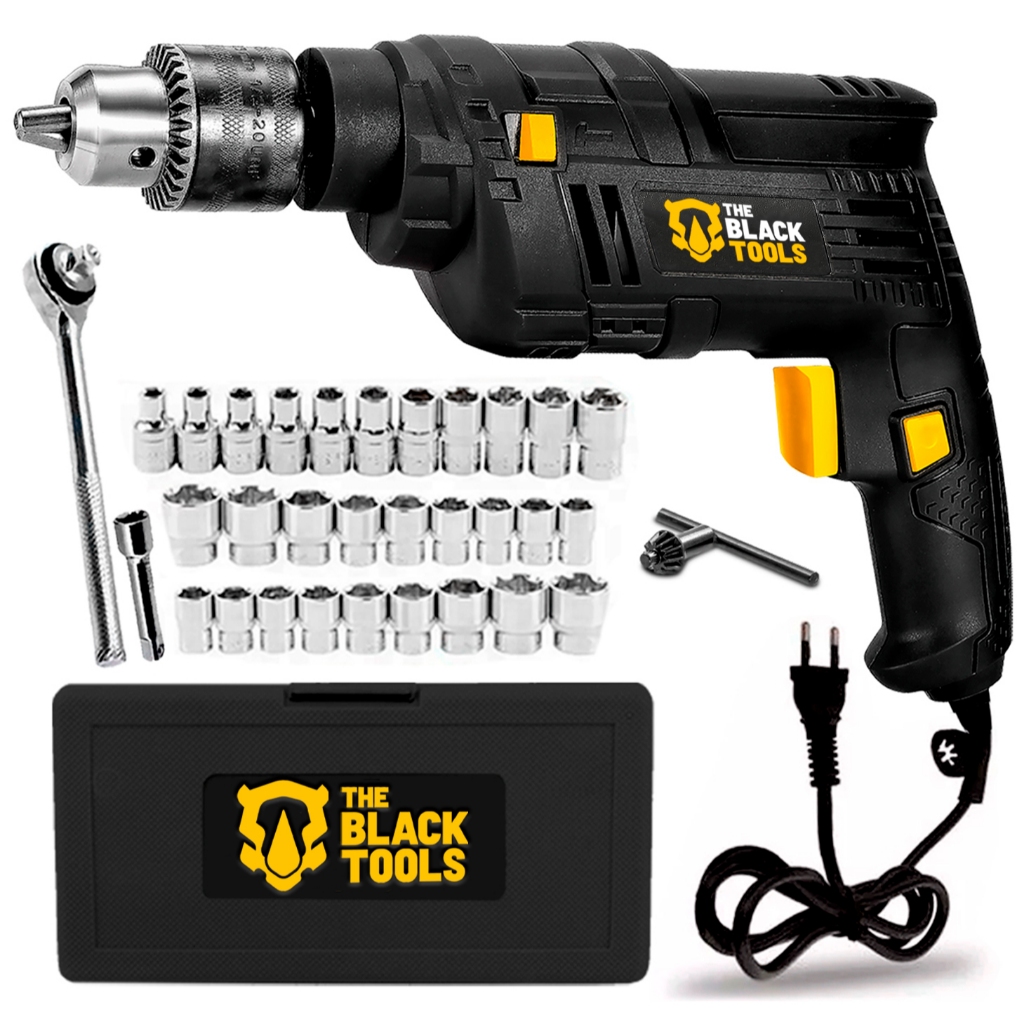 Furadeira De Impacto 3/8 Pol. 550w The Black Tools + Kit Soquete 40 Peças em Oferta na Shopee