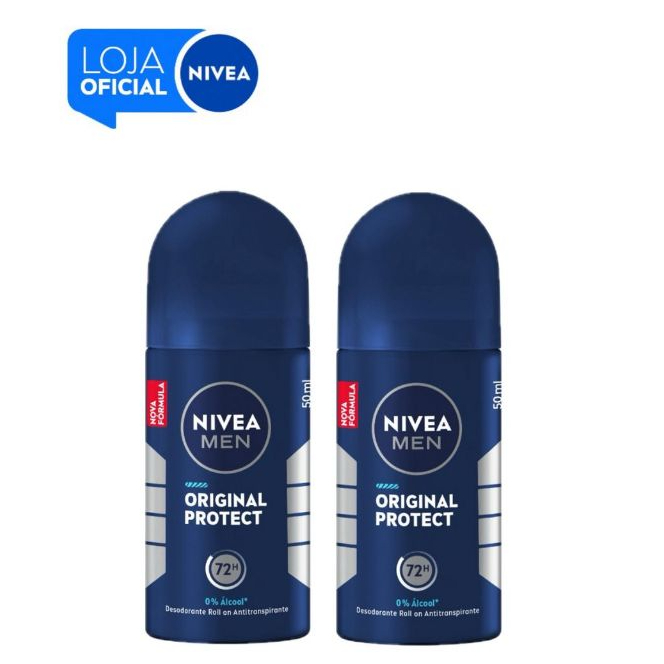 KIT NIVEA MEN Desodorante Antitranspirante Roll On Original Protect 50ml - 2 Unidades BBB 26 em Oferta na Shopee