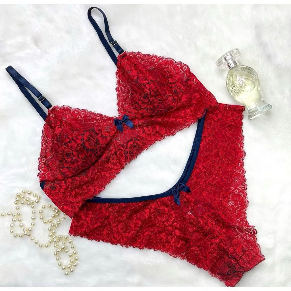 Kit 5 Conjunto Lingerie Calcinha e Sutiã Sem Bojo Renda Diversas Cores Sexy Bicolor