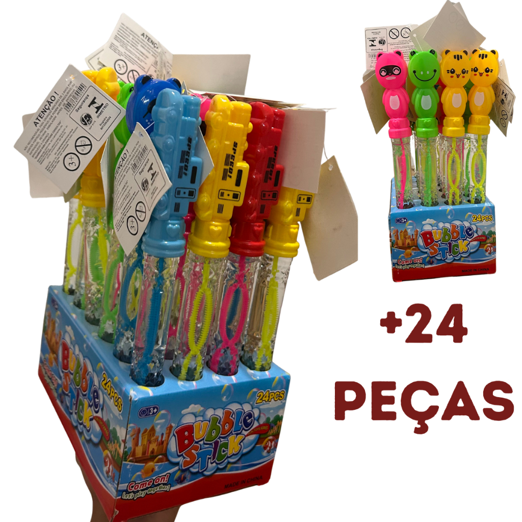 Kit 24 Bolhas de Sabão Bubble Stick Infantil Modelos Sortidos Carros, trem e Animais Fofos Display Festa 3+ Anos em Oferta na Shopee