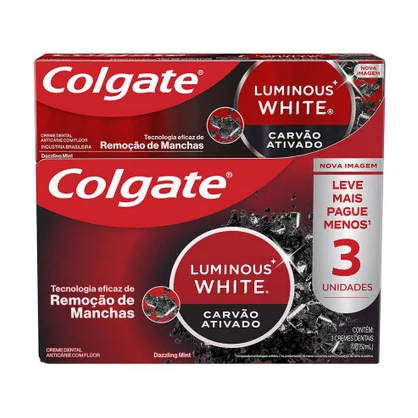 Kit 3x Creme Dental Colgate Luminous White Carvão Ativado 70g Colgate em Oferta na Shopee
