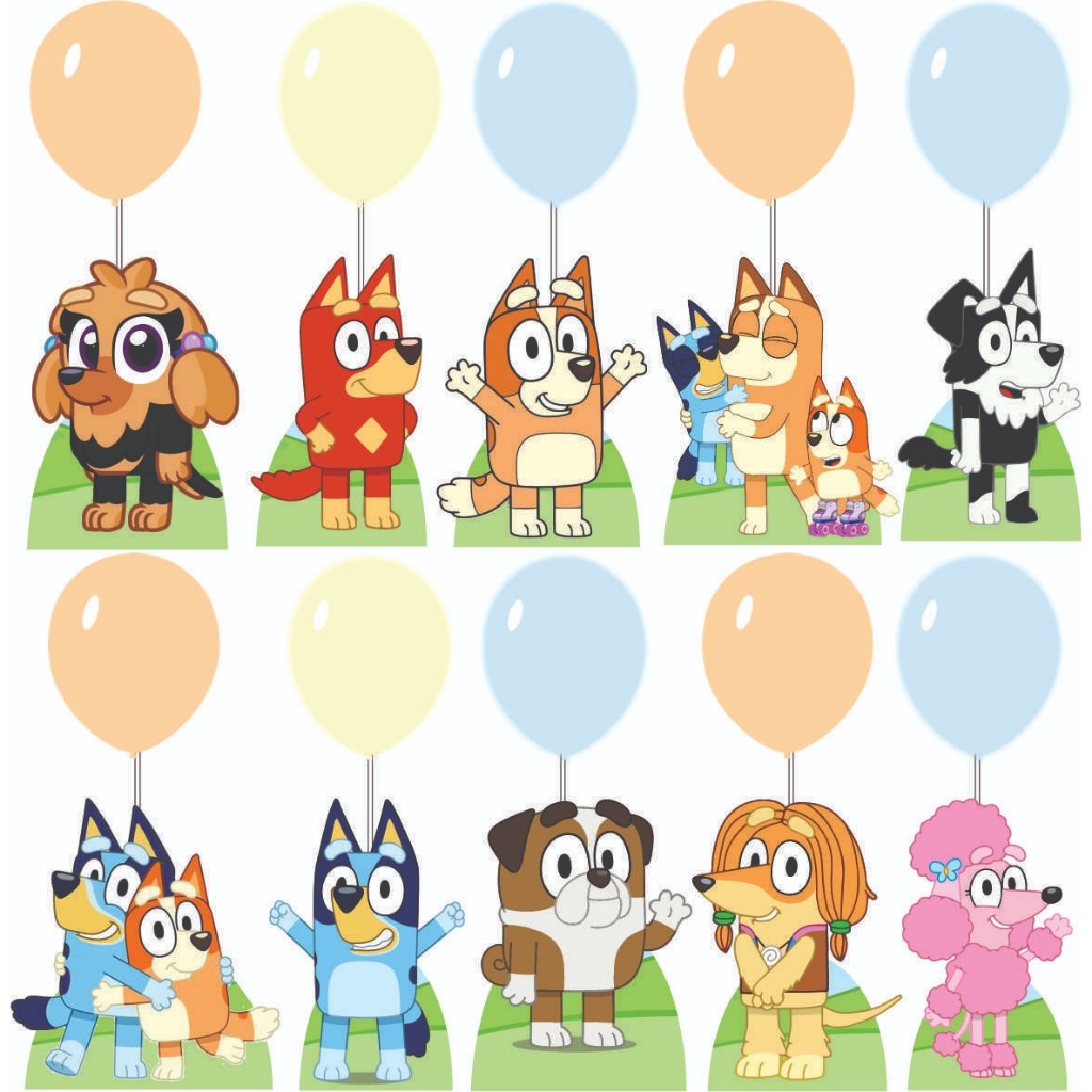 Centro De Mesa Bluey e Bingo Para Lembrancinha De Festa kit Display Balão E Haste De MDF