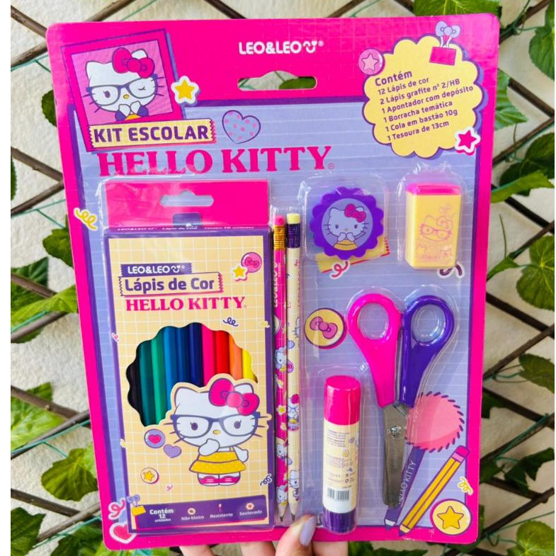 Kit Papelaria Material Escolar Hello Kitty Papelaria Fofa Presente Menina Infantil Geek Lapis de Cor