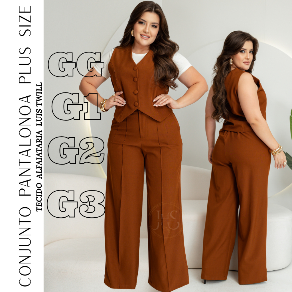 Conjunto na Alfaiataria Feminino Plus Size Colete e Calça Pantalona Social Empresaria Trabalho em Oferta na Shopee
