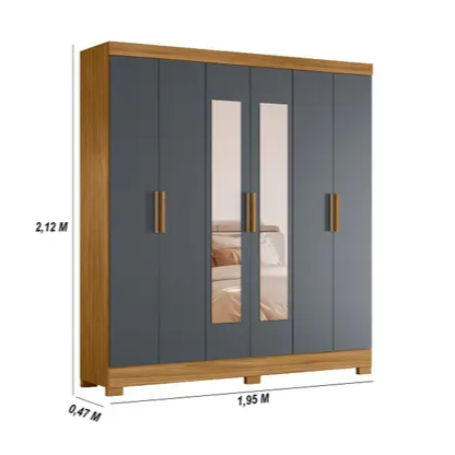 Guarda Roupa Casal com Espelho 6 Portas 2 Gavetas Moval — imagem 2 de 2