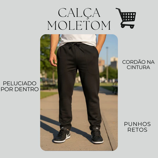 Calça De Moletom Adulto Sem Punho Com Cordão - Moletom Premium - Peluciado - Elegante -