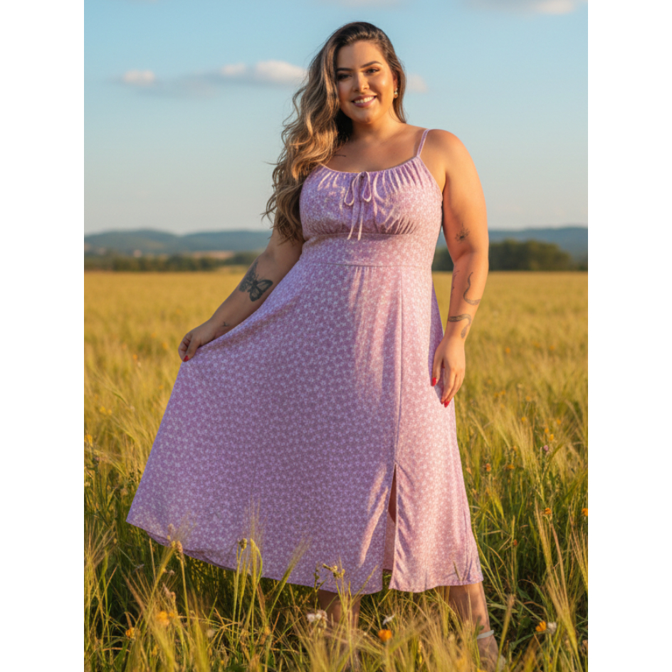 Vestido Plus Size Alcinha Camponesa Midi Bojo Amarração Elegante em Oferta na Shopee