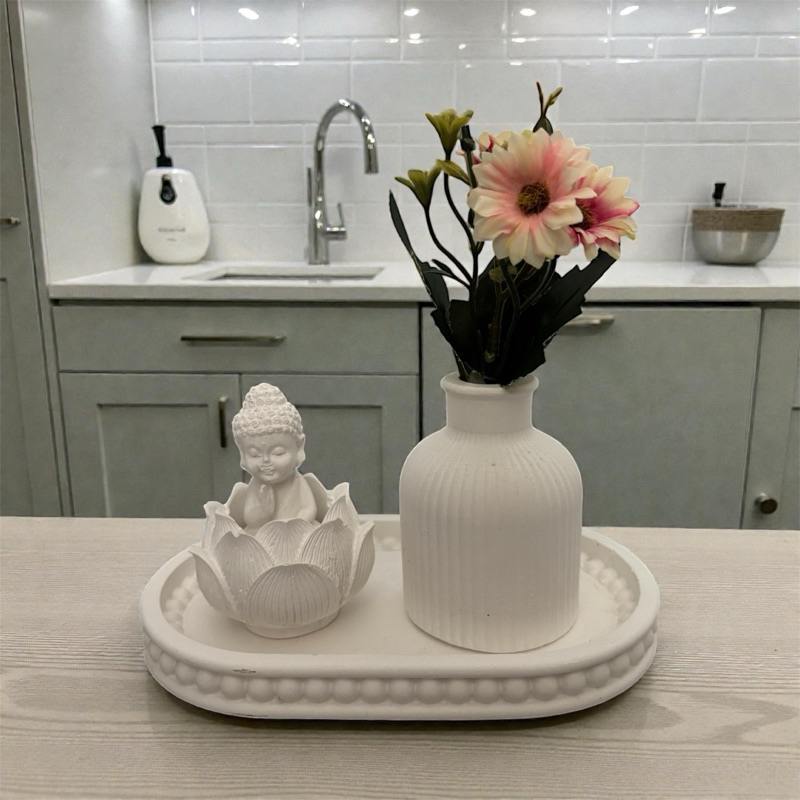 Kit decorativo 3 peças flor de lótus - bandeja orgânica + vaso + flor de lótus com Buda casa sala escritório em Oferta na Shopee