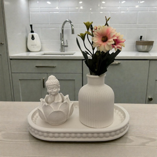 Kit decorativo 3 peças flor de lótus - bandeja orgânica + vaso + flor de lótus com Buda casa sala escritório em Oferta na Shopee