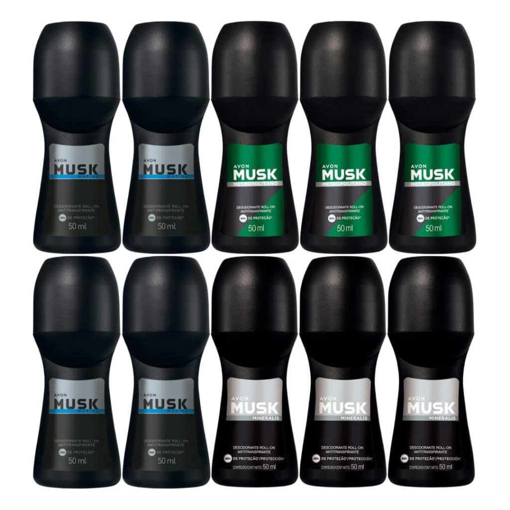 Kit com 10 Roll on Musk: Marine Metropolitano Mineralis - Desodorante Avon