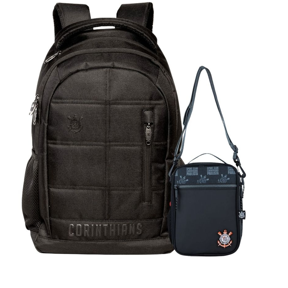 Kit Conjunto Escolar Juvenil Menino Futebol Time Corinthians Timão Mochila de Costas + Lancheira Térmica
