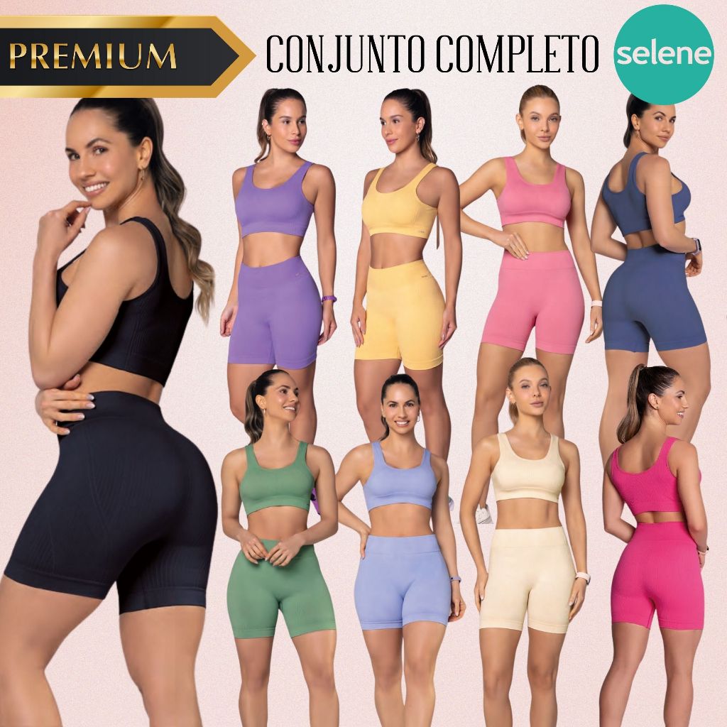 Conjunto Fitness Sem Costura Selene Canelado Zero Transparência Short e Top em Oferta na Shopee