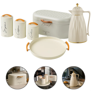 Kit Mesa Posta Garrafa Café 1 Litro Porta Pão Potes Bandeja Lumi Imperio 6 Pçs em Oferta na Shopee