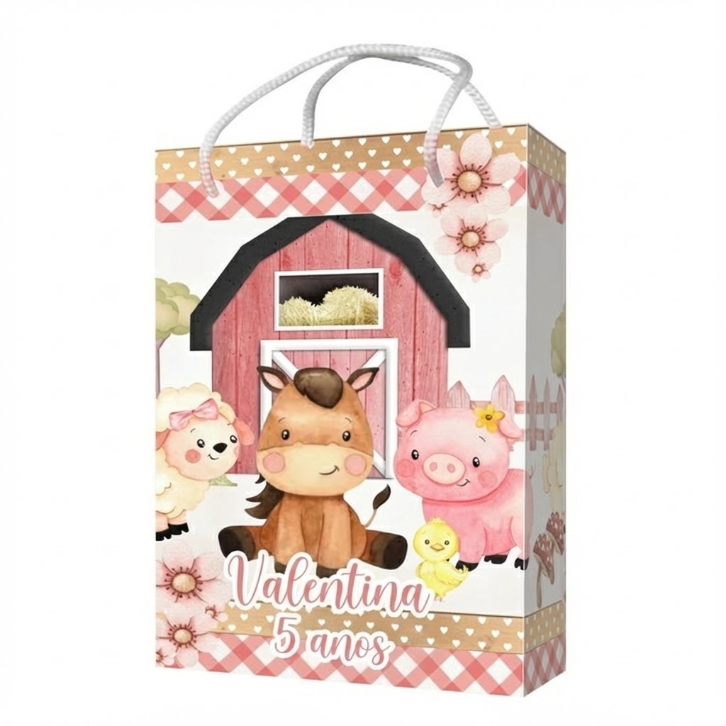 40 Sacolinha personalizada Fazendinha Rosa PEGUE E MONTE | Personalizados lembrancinhas mimos